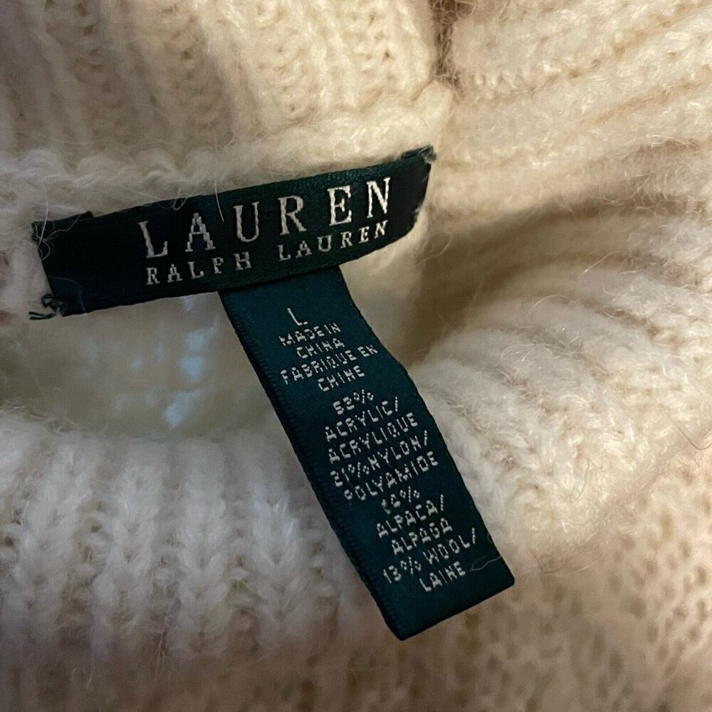 LAUREN Ralph Lauren Womens Sweater Sz Large Ivory Alpaca Wool Blend Turtleneck - Picture 8 of 8